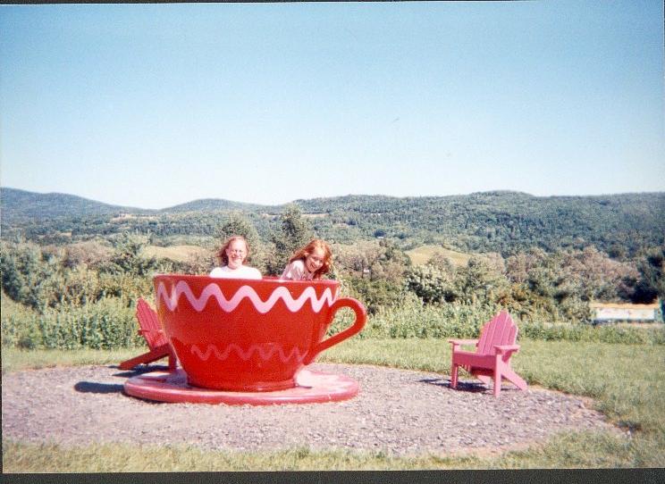 Jim and Iona in teacup at Ben and Jerry's in Vermont