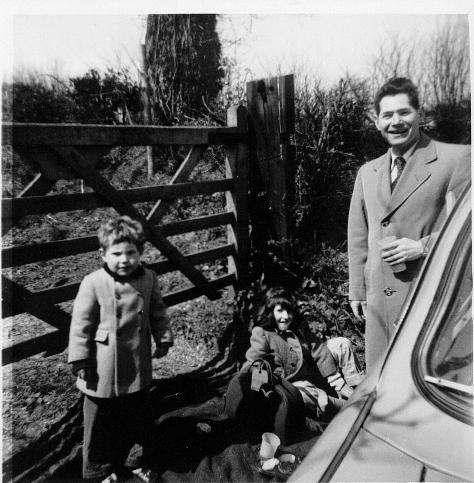 Maurice M. Ginzler with Denise and Ron ca. 1953 - Cold Picnic in England