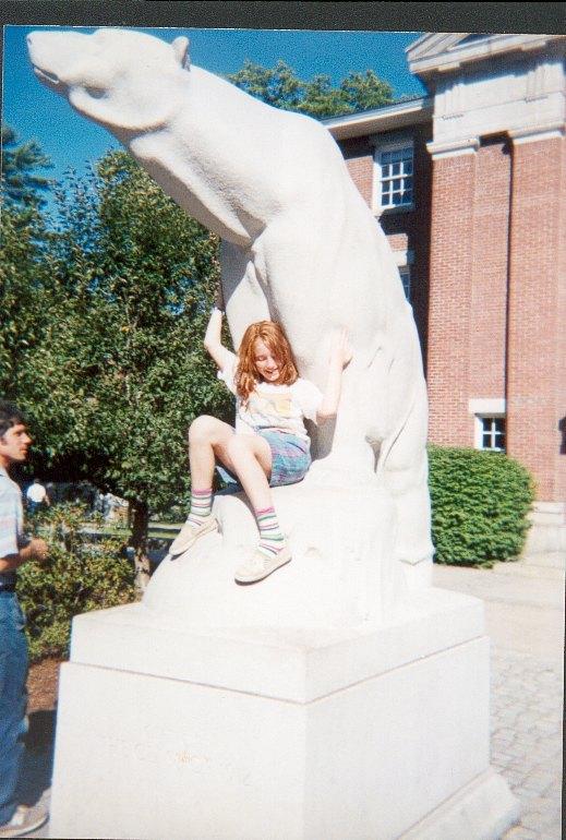 Iona embraced by Polar Bear at Bowdoin College Arctic Exploration Museum