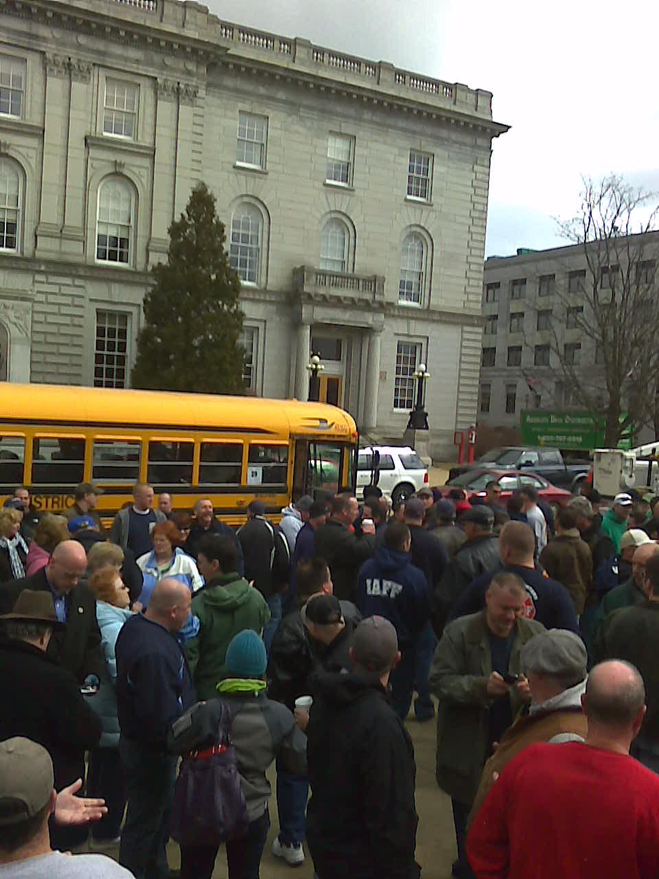 A Chartered Bus Disgorges Union Members at the LOB A Chartered Bus Disgorges Union Members at the LOB