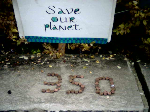 350 pennied spelling "350"