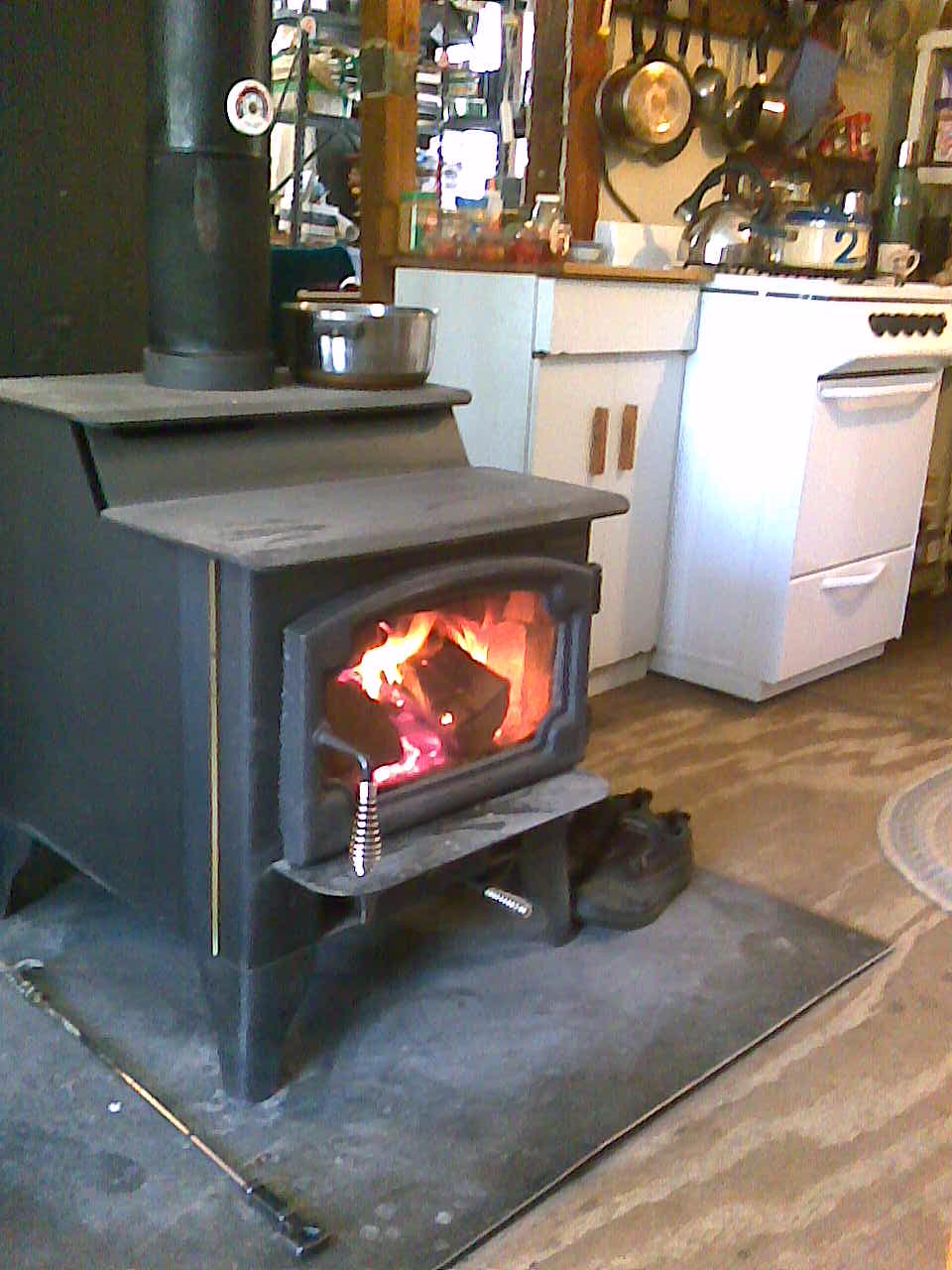 Woodstove with blazing fire March 4 2011